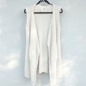 ⚜️ Elegant Fuzzy Cream Open-Front Cardigan
